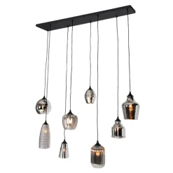 Art deco hanglamp zwart met smoke glas 8-lichts - Hanne