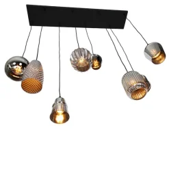 Art deco hanglamp zwart met smoke glas 8-lichts - Hanne
