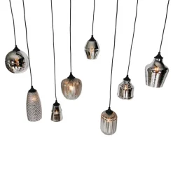 Art deco hanglamp zwart met smoke glas 8-lichts - Hanne