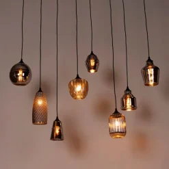 Art deco hanglamp zwart met smoke glas 8-lichts - Hanne