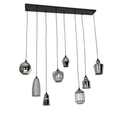 Art deco hanglamp zwart met smoke glas 8-lichts - Hanne