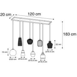 Art deco hanglamp zwart met smoke glas 8-lichts - Hanne