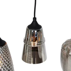 Art deco hanglamp zwart met smoke glas 8-lichts - Hanne