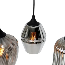 Art deco hanglamp zwart met smoke glas 8-lichts - Hanne