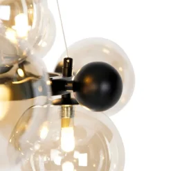 Art deco hanglamp zwart met amber glas 12-lichts - David