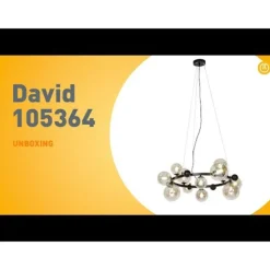 Art deco hanglamp zwart met amber glas 12-lichts - David