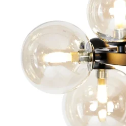 Art deco hanglamp zwart met amber glas 12-lichts - David