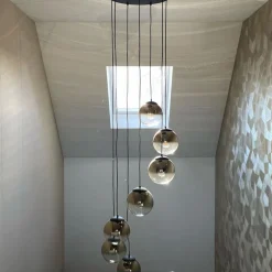 Art deco hanglamp zwart met goud glas 7-lichts - pallon