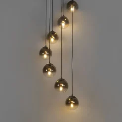 Art deco hanglamp zwart met goud glas 7-lichts - pallon