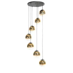 Art deco hanglamp zwart met goud glas 7-lichts - pallon