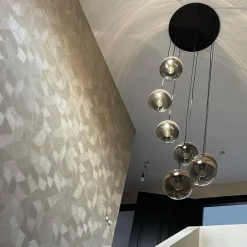 Art deco hanglamp zwart met goud glas 7-lichts - pallon