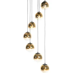 Art deco hanglamp zwart met goud glas 7-lichts - pallon