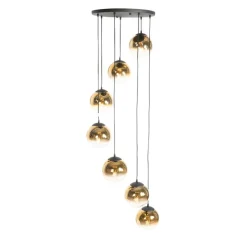 Art deco hanglamp zwart met goud glas 7-lichts - pallon