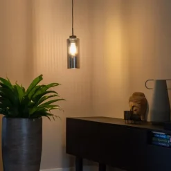Art Deco hanglamp zwart met smoke glas - Laura