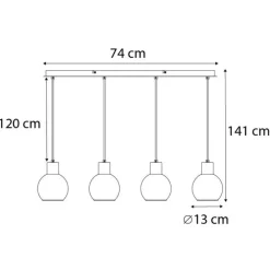 Art Deco hanglamp zwart met smoke glas langwerpig 4-lichts - Vidro
