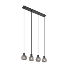 Art Deco hanglamp zwart met smoke glas langwerpig 4-lichts - Vidro