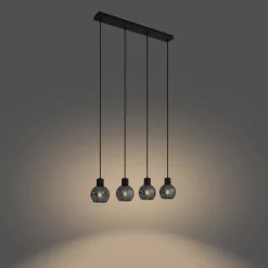 Art Deco hanglamp zwart met smoke glas langwerpig 4-lichts - Vidro