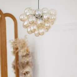 Art Deco hanglamp zwart met Amber glas 8-lichts - Uvas