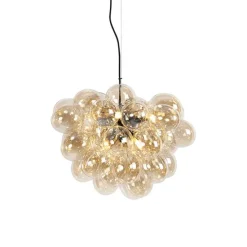 Art Deco hanglamp zwart met Amber glas 8-lichts - Uvas