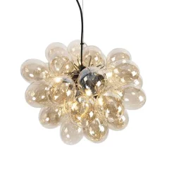 Art Deco hanglamp zwart met Amber glas 8-lichts - Uvas
