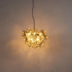 Art Deco hanglamp zwart met Amber glas 8-lichts - Uvas