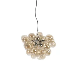 Art Deco hanglamp zwart met Amber glas 8-lichts - Uvas