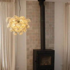 Art Deco hanglamp zwart met Amber glas 8-lichts - Uvas