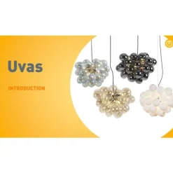 Art Deco hanglamp zwart met Amber glas 8-lichts - Uvas