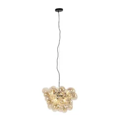 Art Deco hanglamp zwart met Amber glas 8-lichts - Uvas