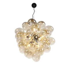 Art Deco hanglamp zwart met Amber glas 8-lichts - Uvas