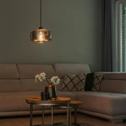 Art deco hanglamp zwart met smoke glas - Bizle