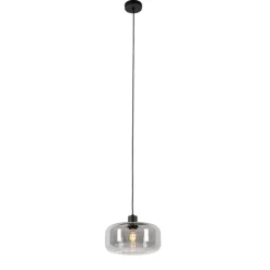 Art deco hanglamp zwart met smoke glas - Bizle