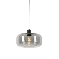 Art deco hanglamp zwart met smoke glas - Bizle