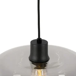 Art deco hanglamp zwart met smoke glas - Bizle