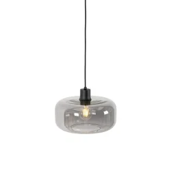 Art deco hanglamp zwart met smoke glas - Bizle
