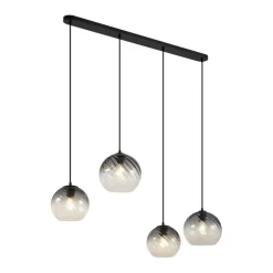 Art Deco hanglamp zwart met smoke glas langwerpig 4-lichts - Bao