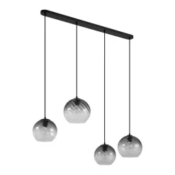 Art Deco hanglamp zwart met smoke glas langwerpig 4-lichts - Bao