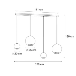 Art Deco hanglamp zwart met smoke glas langwerpig 4-lichts - Bao