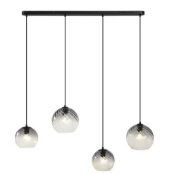 Art Deco hanglamp zwart met smoke glas langwerpig 4-lichts - Bao