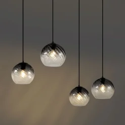 Art Deco hanglamp zwart met smoke glas langwerpig 4-lichts - Bao