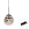 Art Deco hanglamp zwart met smoke glas incl. rail adapter 1-fase - Iconic Flore