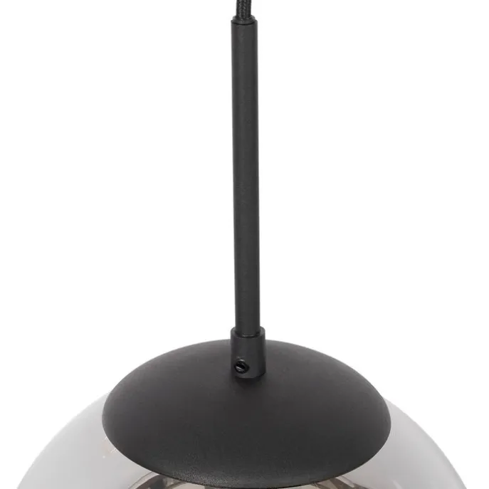 Art Deco hanglamp zwart met smoke glas incl. rail adapter 1-fase - Iconic Flore