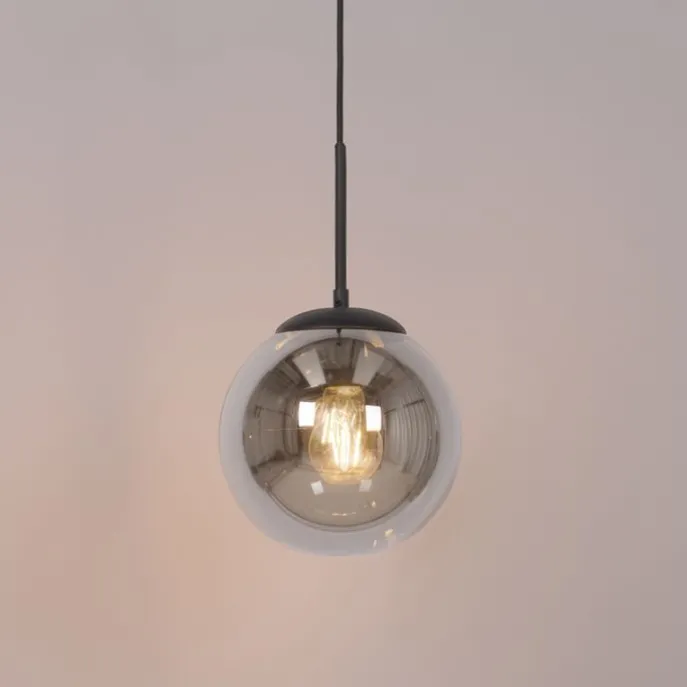 Art Deco hanglamp zwart met smoke glas incl. rail adapter 1-fase - Iconic Flore