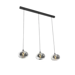Art Deco hanglamp zwart met glas smoke langwerpig 3-lichts - Busa
