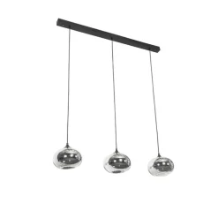 Art Deco hanglamp zwart met glas smoke langwerpig 3-lichts - Busa