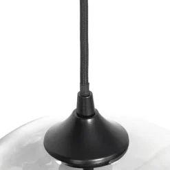 Art Deco hanglamp zwart met glas smoke langwerpig 3-lichts - Busa