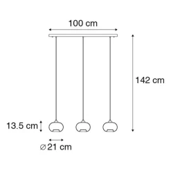 Art Deco hanglamp zwart met glas smoke langwerpig 3-lichts - Busa