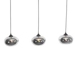 Art Deco hanglamp zwart met glas smoke langwerpig 3-lichts - Busa