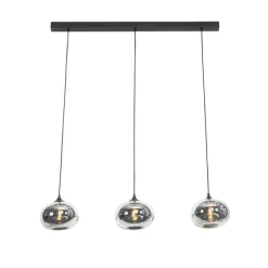 Art Deco hanglamp zwart met glas smoke langwerpig 3-lichts - Busa