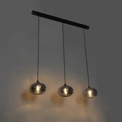 Art Deco hanglamp zwart met glas smoke langwerpig 3-lichts - Busa